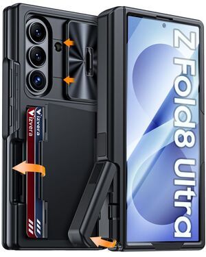 Black RFID-blocking Card Holder Phone Case For a Galaxy Z Fold 8 Ultra